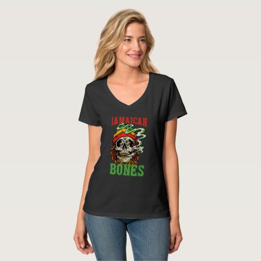 Jamaican To The Bones Cool Skull For Man Woman T-Shirt (Vorderseite Vollansicht)