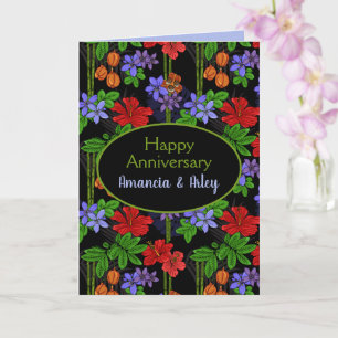 Jamaican Tropical Palms and Flowers Anniversary Karte