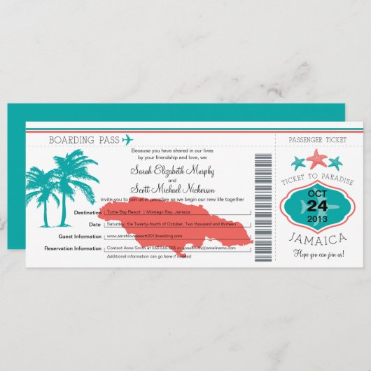 Jamaika-Boarding-Durchlauf-Hochzeit Einladung (Vorne/Hinten)
