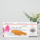 Jamaika Boarding Pass Pink & Orange Save the Date (Stehend Vorderseite)