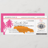 Jamaika Boarding Pass Pink & Orange Save the Date (Vorne/Hinten)