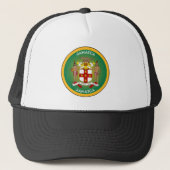 Jamaika-Erbe-Emblem Truckerkappe (Vorderseite)