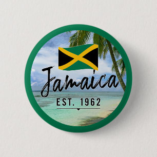 "Jamaika Est. 1962" Strand mit jamaikanischer Flag Button