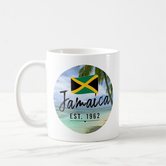 "Jamaika Est. 1962" Strand mit jamaikanischer Flag Kaffeetasse (Links)