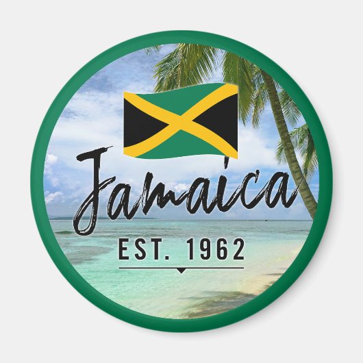 "Jamaika Est. 1962" Strand mit jamaikanischer Flag Magnet (Vorne)