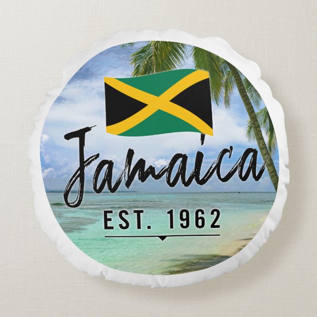 "Jamaika Est. 1962" Strand mit jamaikanischer Flag Rundes Kissen (Vorderseite)