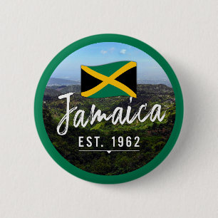 "Jamaika Est. Blaue Berge 1962 mit Flagge Button