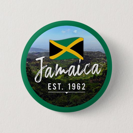 "Jamaika Est. Blaue Berge 1962 mit Flagge Button (Vorderseite)