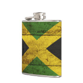 Jamaika-Flagge auf altem hölzernem Korn Flachmann (Links)