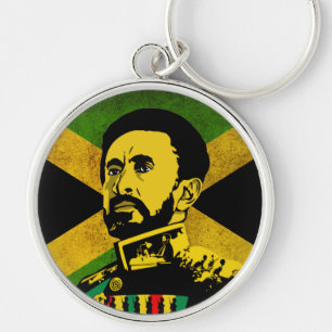 Jamaika-Flagge - hAILE sELASSIE i - Rasta-Button Schlüsselanhänger