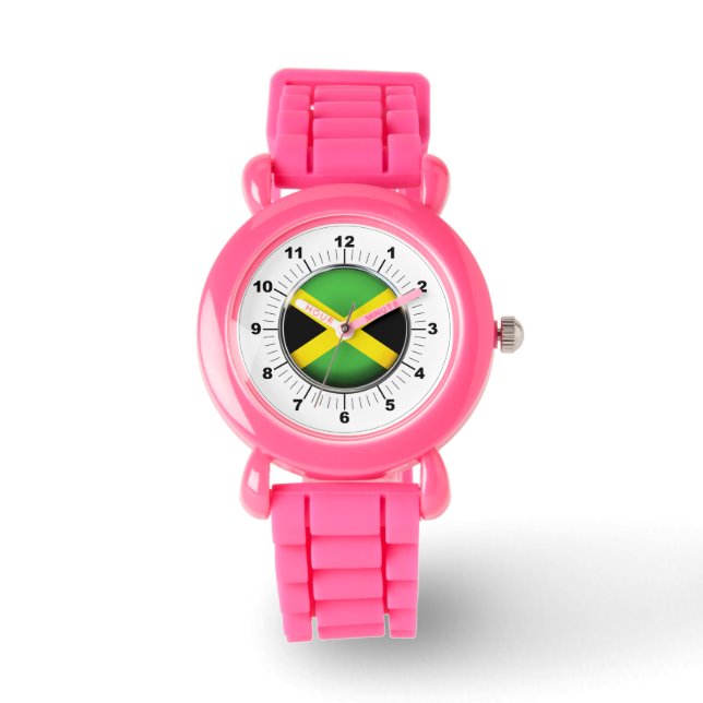 Jamaika-Flagge Rosa Glitzer Strap Watch Armbanduhr (Vorderseite)