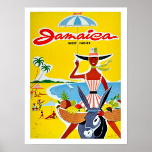 Jamaika, Frau mit Schirm, Vintage-Reise Poster