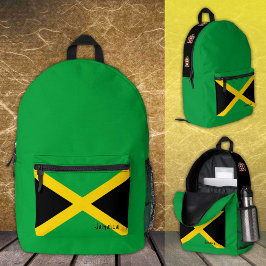 Jamaika, grüner Rucksack, jamaikanische Flagge / p Bedruckter Rucksack