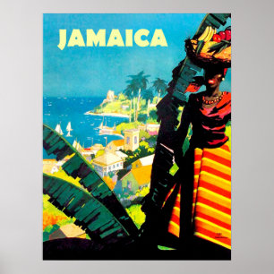 Jamaika, jamaikanische Frau mit Obstkorb auf dem K Poster
