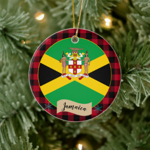Jamaika, karierter roter Büffel und jamaikanische Keramik Ornament