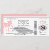 Jamaika Rosa Grau Boarding Pass Hochzeit Einladung (Vorne/Hinten)