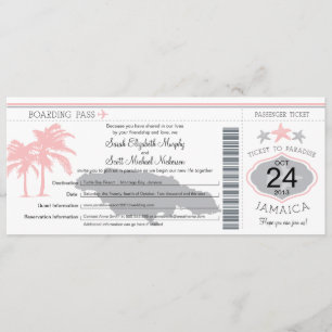 Jamaika Rosa Grau Boarding Pass Hochzeit Einladung