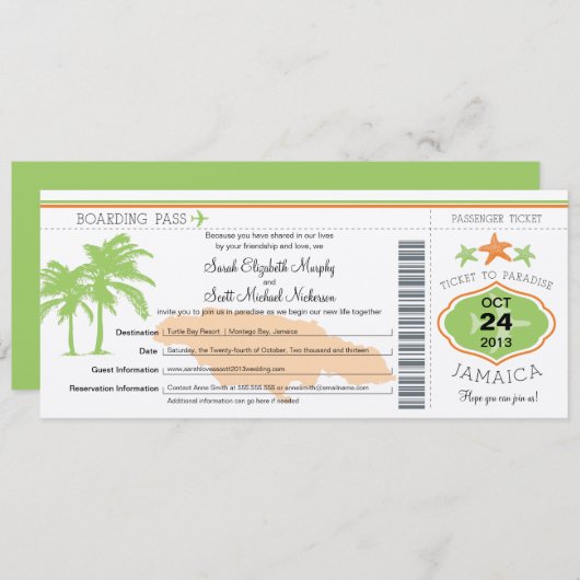Jamaika Save the Date Boarding Pass (Vorne/Hinten)