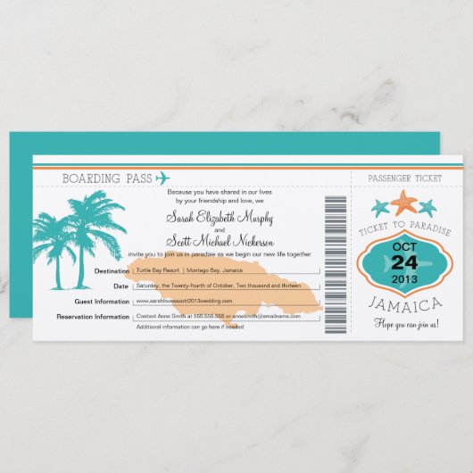 Jamaika Save the Date Boarding Pass (Vorne/Hinten)