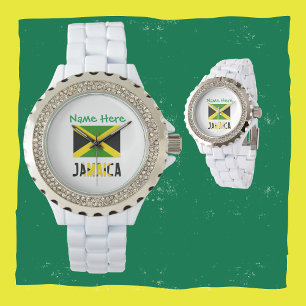 Jamaika und jamaikanische Flagge Grüne Personalisi Armbanduhr