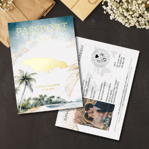 Jamaika Zielhochzeit Reisepass Gold Folieneinladung