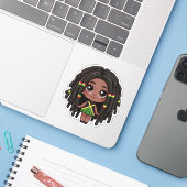Jamaikanerin mit Dreadlocks Aufkleber (Laptop mit iPhone)