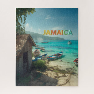jamaikanische Fischerhütte und Boote Puzzle