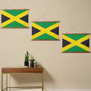Jamaikanische Flagge Wandteppich Mit Holzrahmen