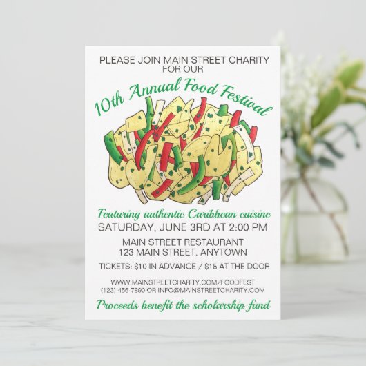 Jamaikanische Karibik Food Festival Ak & Saltfish Einladung (Stehend Vorderseite)