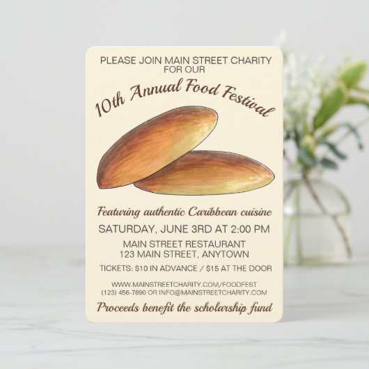 Jamaikanische Karibik Food Festival Bulla Cakes Einladung (Stehend Vorderseite)