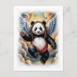 Jamaikanischer Engel Panda im Himmel auf einem Wei Feiertagspostkarte