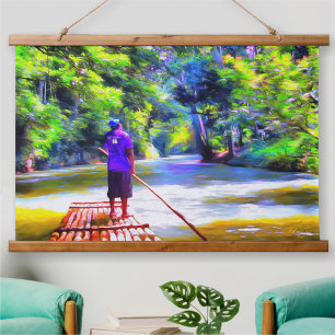 Jamaikanischer Fluss Raft Ride J001 Wandteppich Mit Holzrahmen