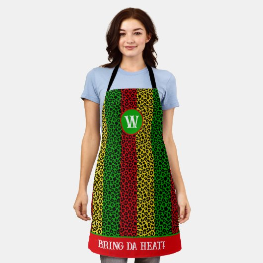 jamaikanischer Koch Rasta Striped Leopard Print Schürze (Getragen)