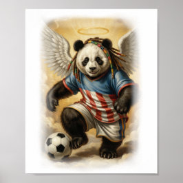 Jamaikanischer Panda spielt Fußball im Himmel auf Poster