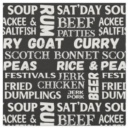 jamaikanisches Food Typografisches Schwarz-Weiß-Mu Stoff