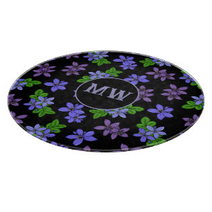 Jamaikanisches Purple Flowers Gemustert Monogram Schneidebrett