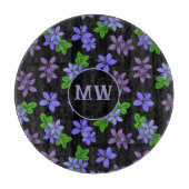 Jamaikanisches Purple Flowers Gemustert Monogram Schneidebrett (Vorderseite)