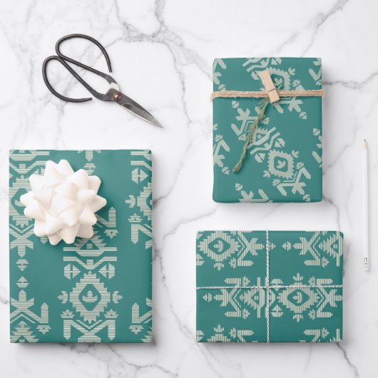 Jamdani Print Folk Pattern Geschenkpapier Set (Vorderseite)