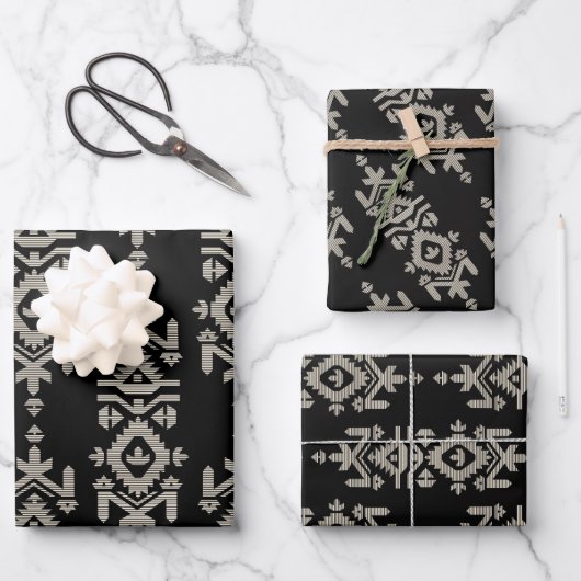 Jamdani Print Folk Pattern Geschenkpapier Set (Vorderseite)