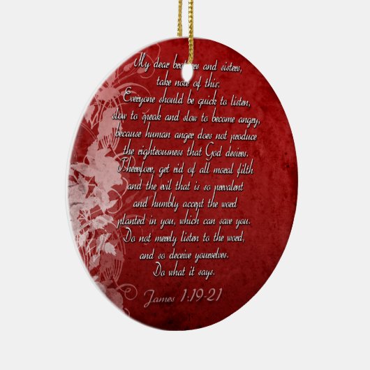 James 1:19 Scripture Gift Keramikornament (Rechts)