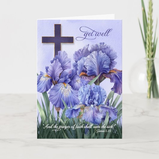 James 5 Religious Cross und Lila Iris werden gut Karte (Vorderseite)