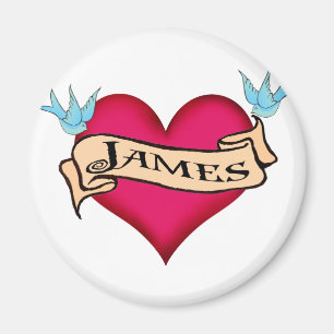 James - Benutzerdefinierte Herz-Tattoo-T-Shirts & Magnet