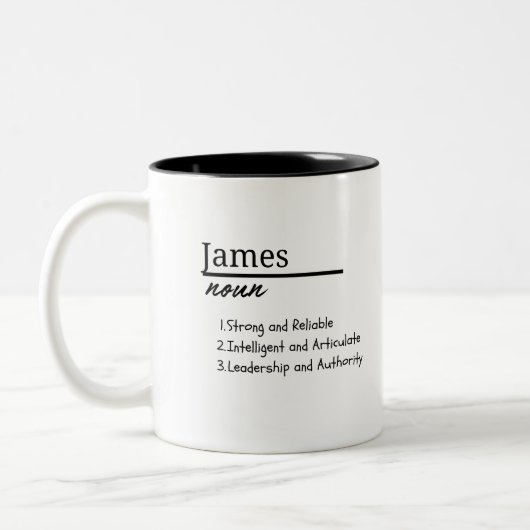 James, Boy Personalisiert Name Definition Zweifarbige Tasse (Links)