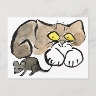 James hat eine Maus nach ihrem Schwanz Postkarte
