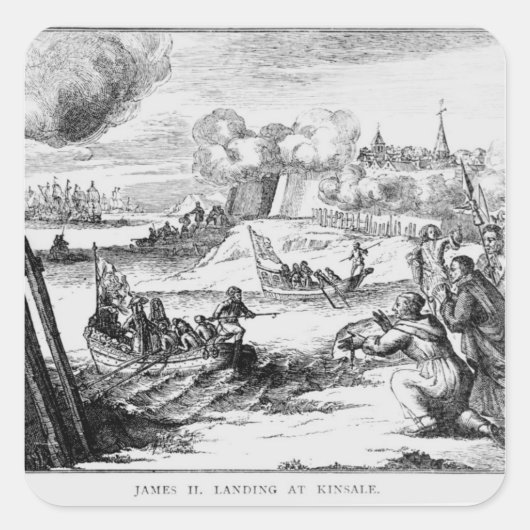 James II Landing at Kinsale, 12 März 1689 Quadratischer Aufkleber (Vorderseite)