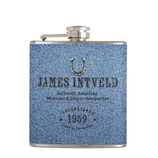 James Intveld Blue Denim Flasche Flachmann (Vorderseite)