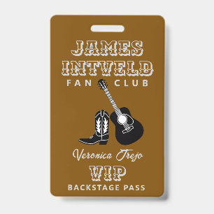 James Intveld Fan Club VIP Backstage-Pass-Ausweis Ausweis