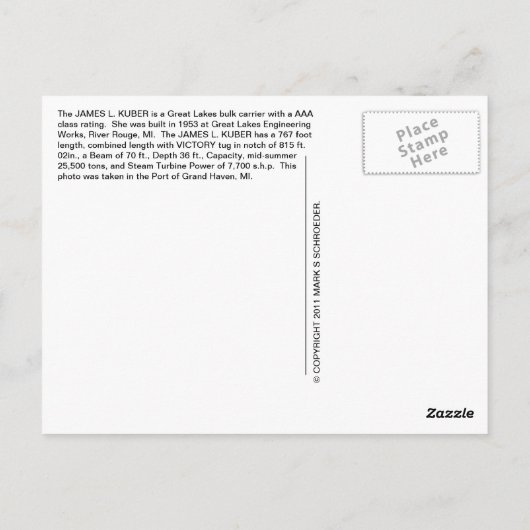 JAMES L. KUBER POSTKARTE (Rückseite)