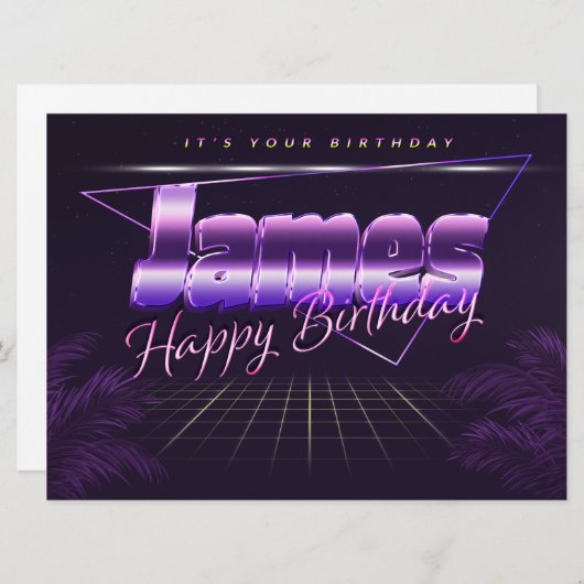 James Name Vorname lila retro Karte Geburtstag (Vorne/Hinten)