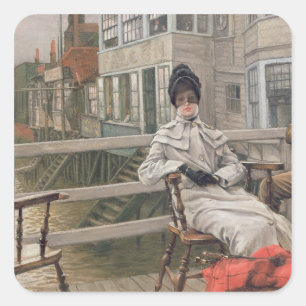 James Tissot Gewartet für die Fähre, c.1878 Quadratischer Aufkleber